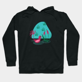 Duck Swimming Pond Plants Illustration Hoodie